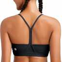 RUNNING GIRL Sports Bra for Women Ruched V Neck - Y Back Spaghetti Thin Strap Wireless Padded Medium Support Yoga Crop Top_WX3094_Black_XXL (Black, XXL)