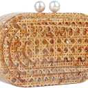 Women Acrylic Rattan Clutch Purse Rattan Woven Evening Bag Wedding Party Purse Summer Beach Wicker Shoulder Handbag