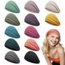 Head Bands for Women's Hair, Wide Headbands for Women Non-slip, Fabric Nurse Headbands for Women, Elastic Workout Hair Bands, 12 Solid Colors