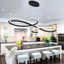 47.24" Black 3-Color LED Adjustable Height Pendant Chandelier | Modern kitchen island ceiling light fixture, multi color lighting decor perfect for dining room decoration