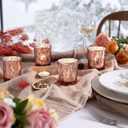 Pink Votive Candle Holder Set 6 Pack with 12 Tea Light Candles, Mercury Glass Finish Tealight Holders for Table Centerpieces Dinner Party Home Decor