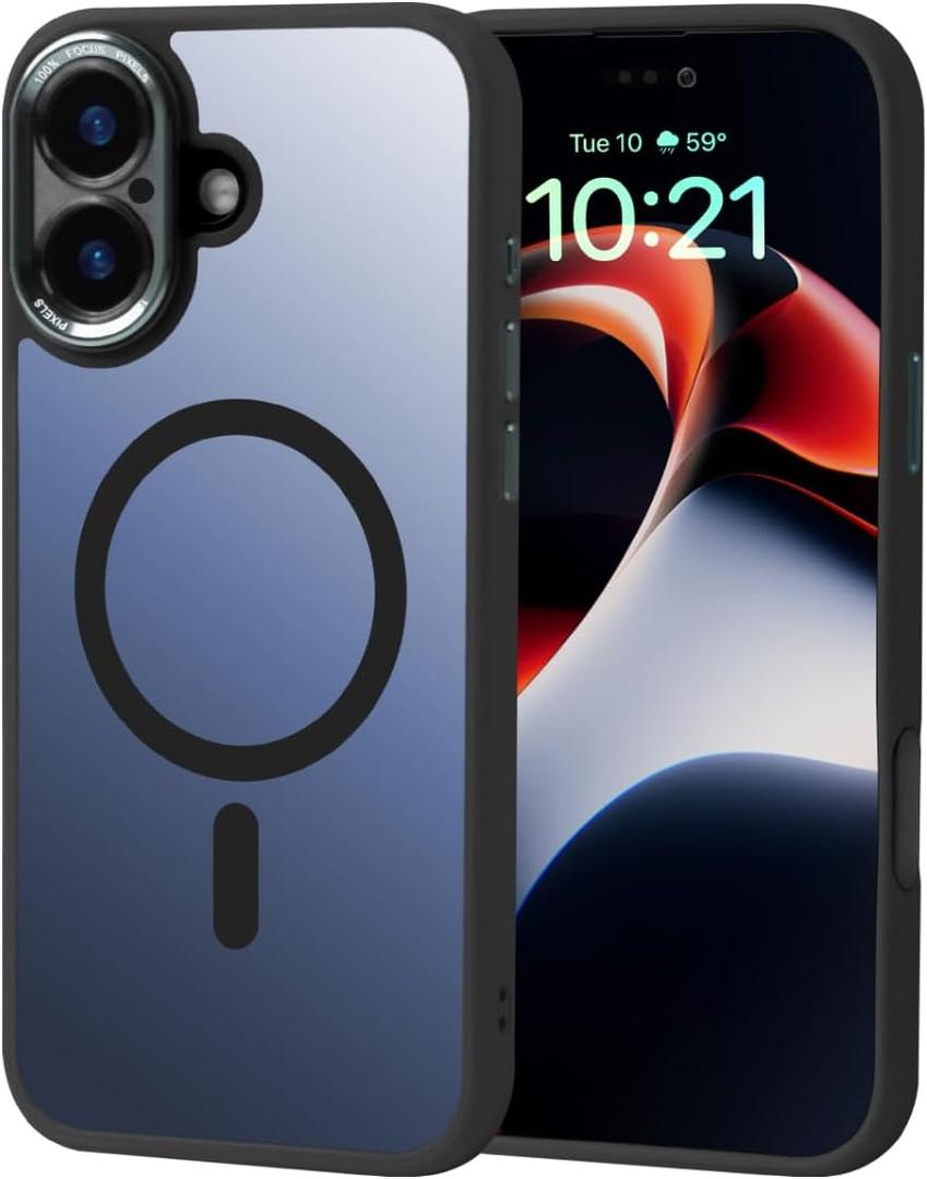 Case for iphone16, Compatible with Magsafe, Military Grade Protection, Anti Yellowing Resistant Slim Magnetic Case, Fingerprint Resistant, Lens Full Cover (6.1") Black