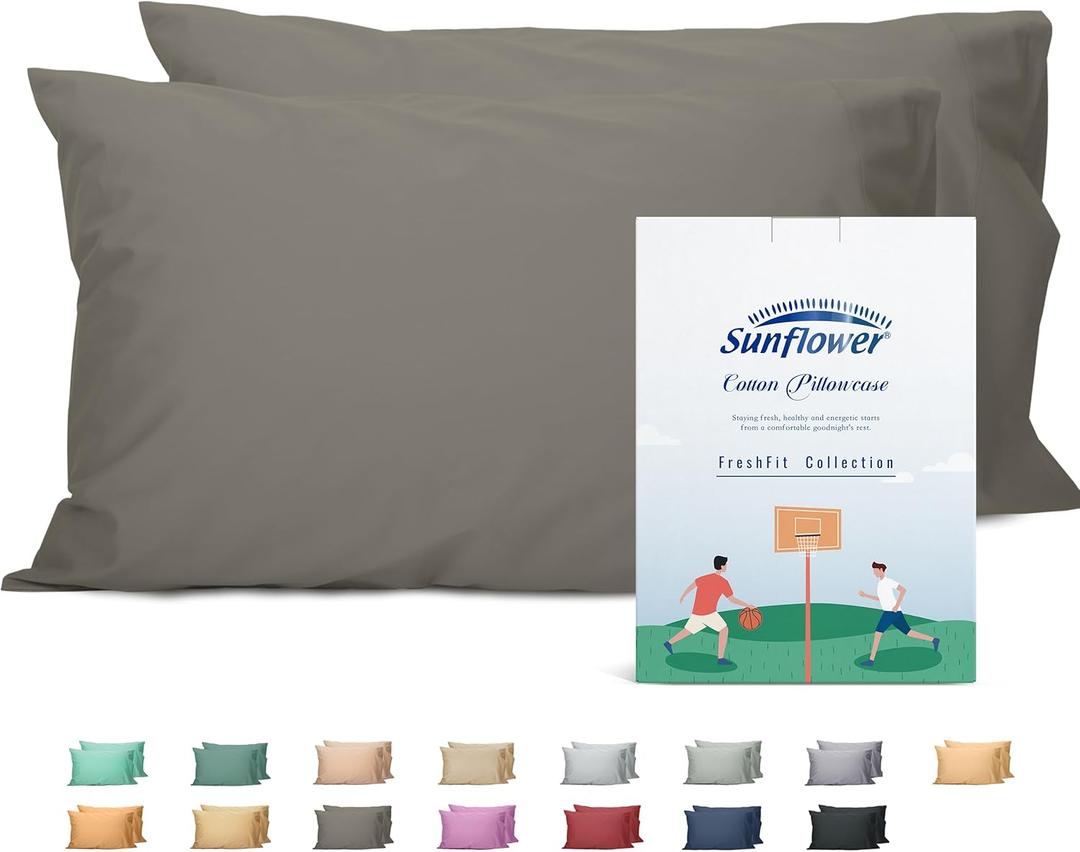 Sunflower King Pillowcases Set of 2, 100% Cotton King Size Pillow Cases 2, 2040 inches Taupe Gray, Soft and Breathable