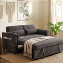 Trygoal Sofa Bed, Pull Out Couch with Side Pockets, 3 in 1 Velvet Loveseat Sleeper Sofas Beds with USB Ports, Sofa Bed Couch with Adjustable Backrest for Living Room, Bedroom, Apartment, Gray