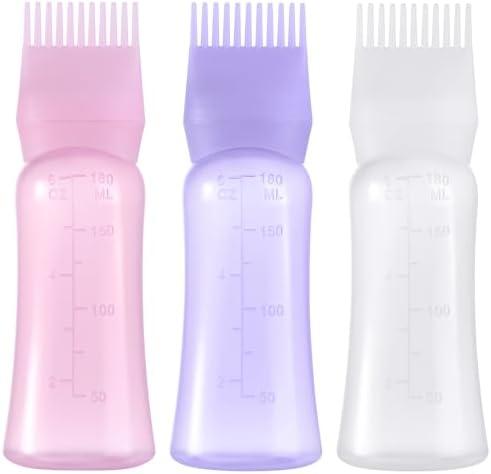 Root Comb Applicator Bottle 6 Ounce Hair Oil Applicator for Hair Dye, Hair Oiler Comb Bottle with Graduated Scale 2 Pack