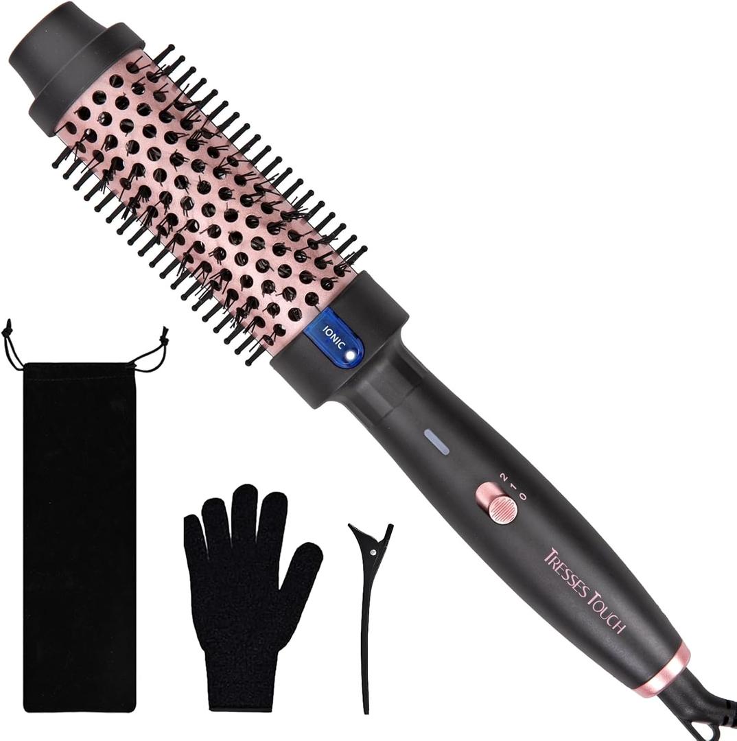 Thermal Brush 1.5", Thermal Round Curling Brush with 2 Settings, Long Lasting Universal Voltage Heated Curling Iron for All Hair, Tourmaline Ceramic, Negative Ion Technology, Rose Gold