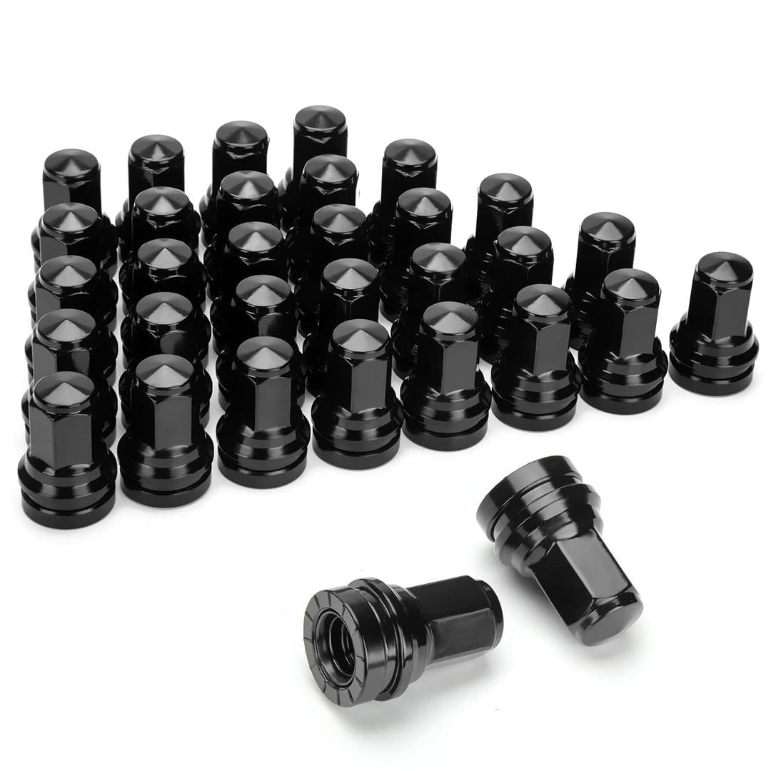 Dynofit 14mmx1.5 OEM Lug Nuts Fit F-250 F-350 2017-2024, 32pcs Flat/Mag Seat Factory Wheel Nuts for Heavy Duty Truck, One-Piece Design Chrome Stock Lug Nuts Replace OE#HCPZ-1012-B HCPZ-1012-A