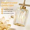 Modern Crystal Bathroom Vanity Light, 3-Light Brushed Gold Bathroom Light Fixtures with Clear Shades, Vanity Lighting Fixtures Over Mirror (Exclude Bulb)