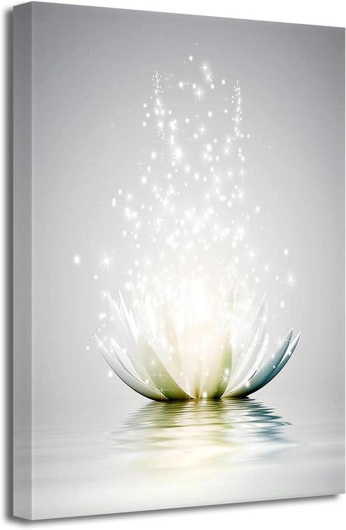 LZIMU Zen Canvas Wall Art White Lotus Flower Bloom in Water Picture Prints Wall Decor Framed Grey Painting for Yoga Spa Meditation Spiritual Room Decor (16x24in (40x60cm), Zen Artwork-3) (24L" x 16W")