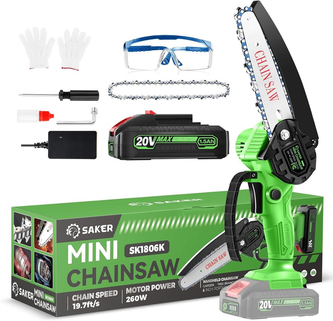 Saker Mini Chainsaw|6 Inch Chainsaw[2025 Upgraded]|Mini Cordless Electric Chain Saw|Small Handheld Portable Chainsaw Battery Powered Chain Saw for Tree Trimmer and Garden,Gift for Men Dad Women