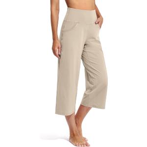 Promover Capri Pants for Women Wide Leg Yoga Cropped Pants with Pockets Loose Casual Summer Pant Medium