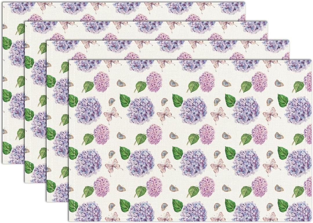 Floral Placemats with Watercolor Hydrangea & Butterfly 12x18 Inch Cute Placemats Spring Table Mats Set of 4 Table Mats for Party Kitchen Dining Decoration-21
