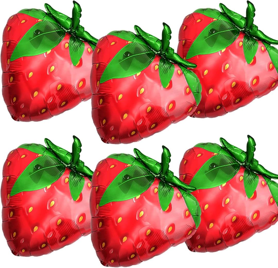 Strawberry-Balloons Berry-Birthday-Balloon 6PCS 28inch Red Fruit Strawberry First Birthday Party Decorations Wedding Baby Shower Gender Reveal Supply