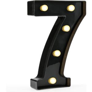 Pooqla Decorative Led Light Up Number Letters, Black Plastic Marquee Number Lights Sign for 7th 17th 70th Birthday Party Wedding Decor Battery Operated Black Decoration 7 (8.86 in)