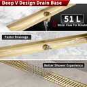 Sharp-tec 24 inch Linear Shower Drain, Gold Rectangular Floor Drain, V-Shape Design Drain Channel, 304 Stainless Steel, cUPC Certificated for Bathroom Shower Room (Drain Base is Not Included)
