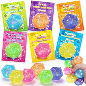 Valentine's Day Gifts for Kids, 24 Packs Stress Balls with Valentine's Day Cards for Kids School, Stress Relief Squeeze Toys for Boys Girls, Valentine Exchange Cards for Kids, Valentine's Party Favors