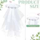 Funtery Girl First Communion Veil Flower Crown Veil with Bow Cross White Lace Floral Headband Rhinestone for Catholic Baptism(Cute Bow Ribbon)