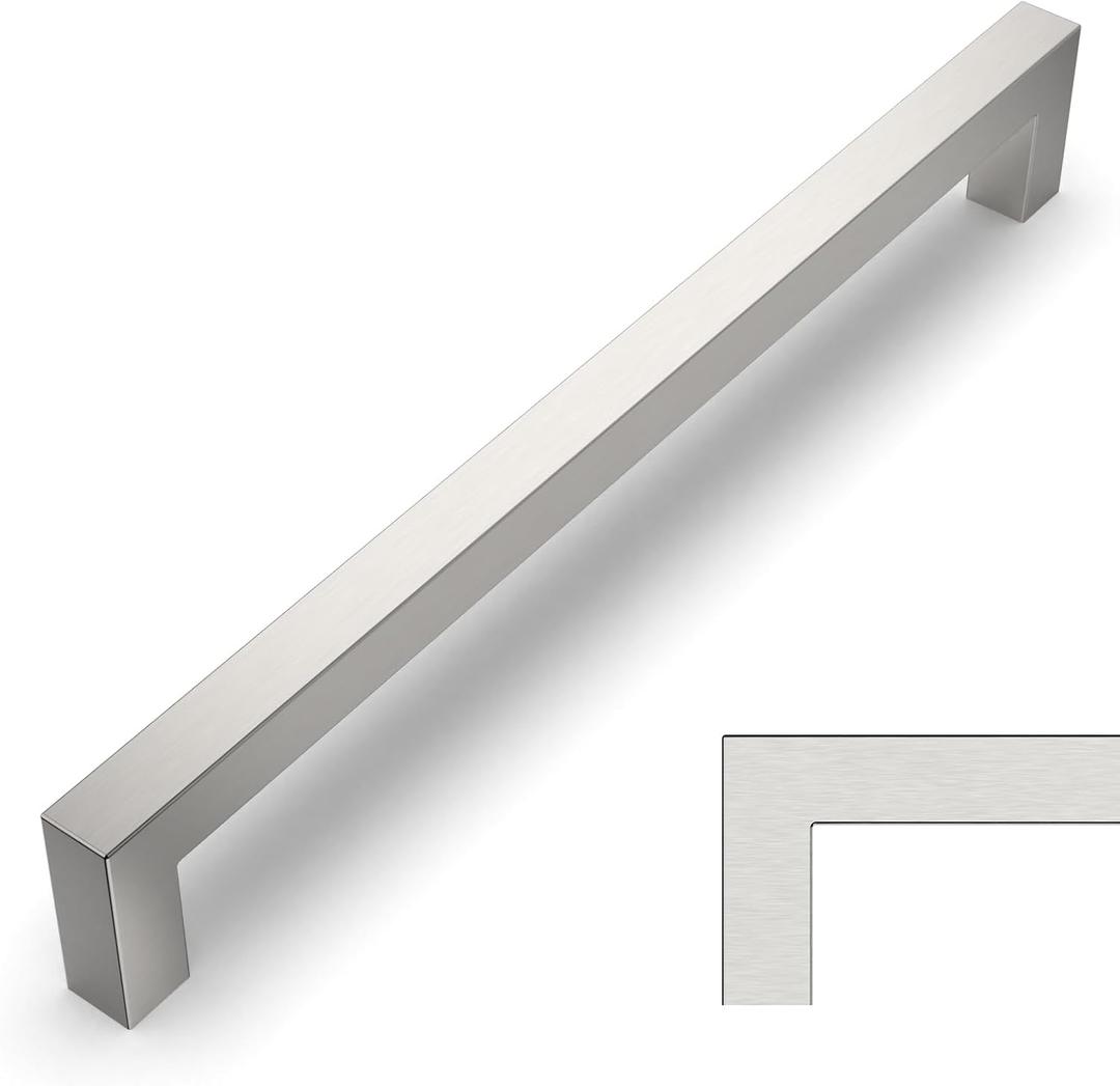 Amerdeco 10 Pack Brushed Satin Nickel Cabinet Pulls 10 Inch(256mm) Hole Centers Kitchen Cabinet Handles Cabinet Hardware Cupboard Handles Square Drawer Pulls SH0004 (10"/256MM Hole Center)