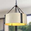 Chandelier Lighting Fixture, 4-Light, Retro White Drum Shade, Rustic Industrial Hand-Painted Pendant for Kitchen Island Living Dining Room Over Table, 23" W x 21.5" H (Retro-White, 23 Inches)