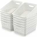 WYT 12-Pack Plastic Small Shelf Storage Weave Baskets for Organizing, White
