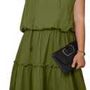 Eytino Womens Plus Size Chiffon Sleeveless V Neck Drawstring Ruffle Layer Swing Mini Dresses,1X Green