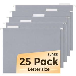SUNEE 25 Pack Hanging File Folders, Gray Folders, Hanging File Folders Letter Size with 1/5-cut Tabs, Stay Organized for Your Home and Office Bulk File and Documents