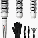 K&K 3 in 1 Thermal Brush Set, Ceramic Hot Brush, Fast Heating Curling Wand for Short, Medium & Long Hair, 5 Temperature Adjustment, Dual Voltage