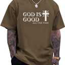 God is Good Shirt Christian Jesus Cross T Shirts for Men Religious Faith Inspirational Vintage Oversized Graphic Tees (Large, Brown)