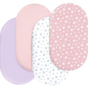 Bassinet Sheets Set 4 Pack for Baby Girl, Universal Fit for Oval, Hourglass and Rectangular Mattress, Pink 32"X17"