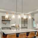 Mecgirn Island Light for Kitchen, Brushed Nickel Dining Room Light Fixture Over Table, 5-Light Linear Chandelier Pendant Lighting for Dining Table Kitchen Island Living Room, 5 Light + Clear Glass
