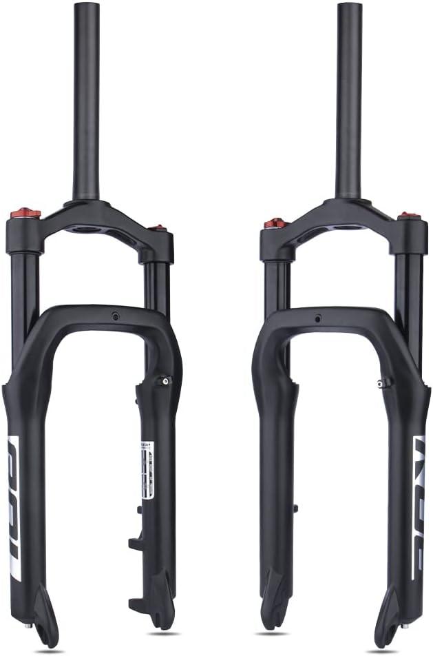 BOLANY Bike Suspension Fork 20inch 4.0 Tire Double Shoulder Snow Beach MTB Fat Fork | 135mm Travel | Straight Tube QR 9mm | 1-1/8inch Steerer (Black)