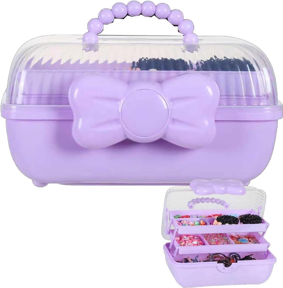 Cute Girls Hair Accessories Storage Box, Plastic Hair Ties Holder Hair Clips Container Headbands Organizer Gift for Baby Girls Multipurpose Organizer (Purple), hdfg7876