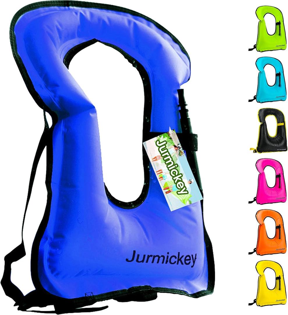 Inflatable Snorkel Vest Adults, Portable Snorkel Jacket, Buoyancy Vest for Snorkeling, Swimming, Kayaking, Boating, Safety Load Up to 220 Ibs（Deep Blue）