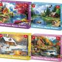 4-Pack 100 Piece Puzzles for Adults 4 Seasons Country Cottages, 15 x 10 inches