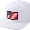 American Flag Baseball Cap, Flat Bill Brim Hat for Men Women, Patriotic Mesh Snapback Hats (White)