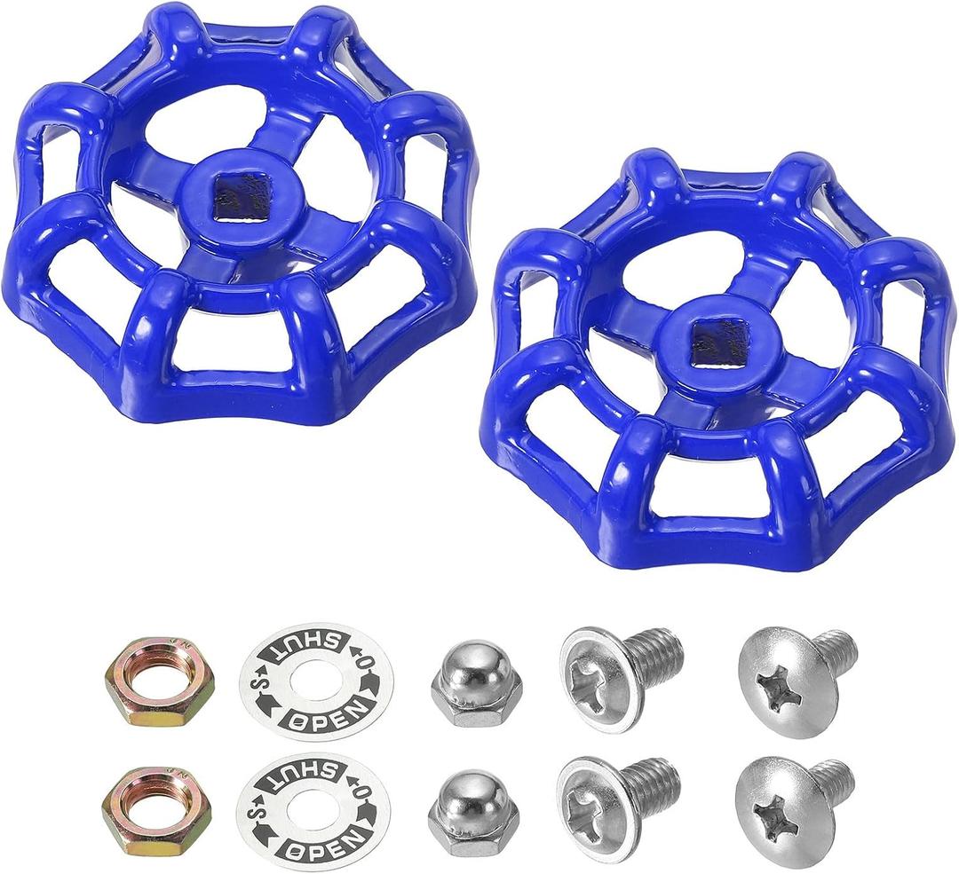 PATIKIL Outside Faucet Handle Square Stem Hole 6x6mm, Cast Steel Faucet Round Wheel Handle Replacement Water Spigot Handle with Screws Spacer, Blue, 2Pcs PATIKIL Outside Faucet Handle Square Stem Hole 6x6mm, Cast Steel Faucet Round Wheel Handle Replacement Water Spigot Handle with Screws Spacer, Blue, 2Pcs