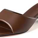 MIRAAZZURRA Heel Mules for Woman Square Open Toe Chunky Block Short Low Heel Slip on Heeled Sandals Casual Comfort Party Shoes (Brown,Size 6)