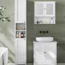 VASAGLE Tall Storage Cabinet with Lights, Slim Freestanding Cabinet with Adjustable Shelves, for Small Spaces, Bathroom, Living Room, Modern, 11.8 Inches Wide, Cloud White UBBC566W02V1, 11.8"D x 11.8"W x 66.9"H