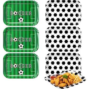 SiliFine Serving Trays 13 x 9 Inch Disposable Theme Party Decorations Paper Food Trays for Tailgate Events Sport Theme Birthdays Rugby Game Day Party(6 Pcs,Soccer)