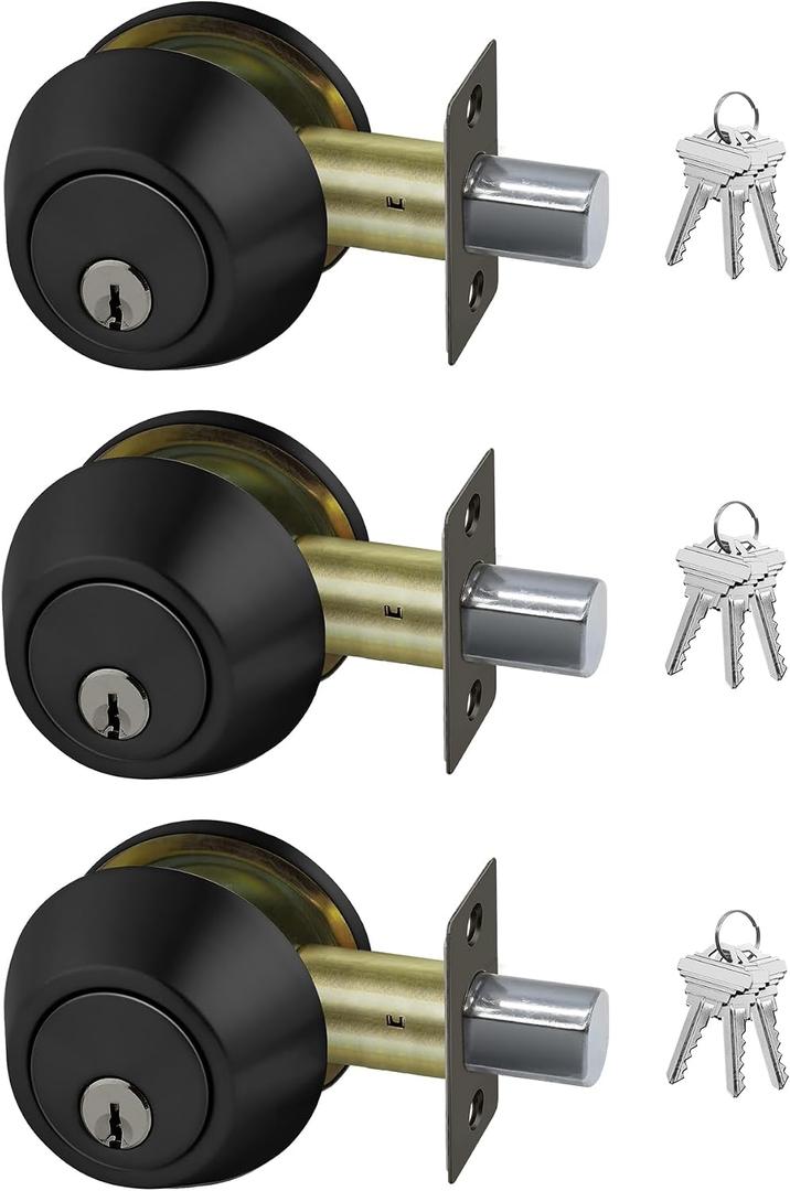 BESTTEN 3 Pack Keyed Alike Single Cylinder Deadbolt, Matte Black