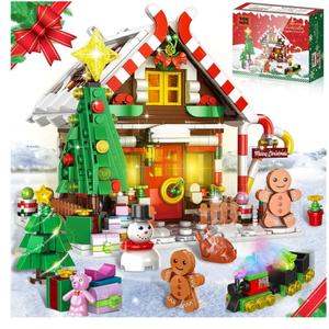 GIVFOZAY Christmas Gingerbread House Building, Christmas Village House Building Set, Contain Christmas Tree and Train, Xmas Brick Toy Gifts for Adults Teens and Kids 1288PCS,Factory Sealed