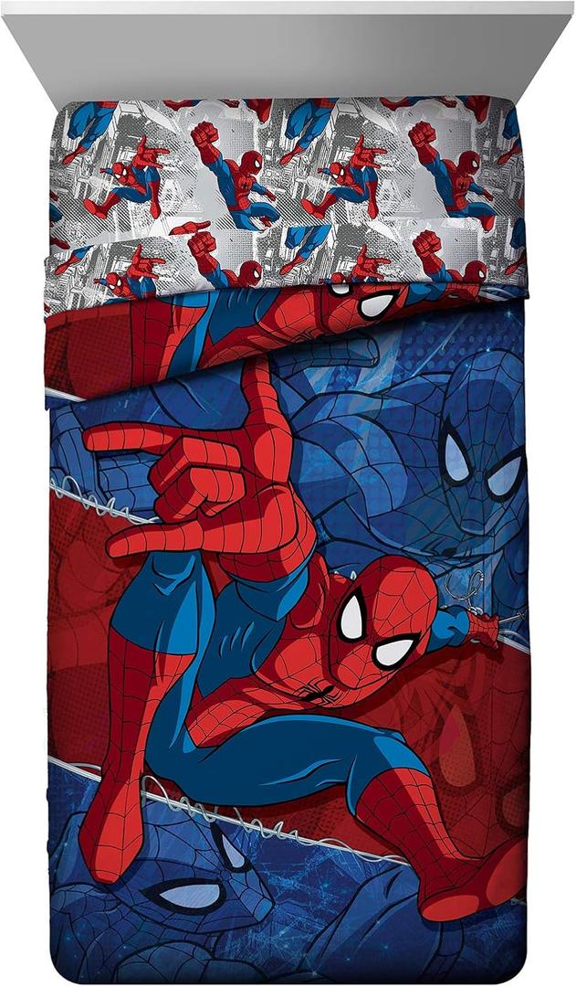 Jay Franco Kids Comforter - Super Soft Reversible Bedding Polyester Microfiber Fill, Multi - Spiderman, Twin