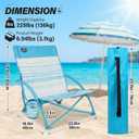 2 Pack Low Beach Chair,Folding Recliner Camping Chair for Adults,Lightweight Backpacking Low Seat Camping Chairs with Cup Holder,Carry Bag for Outdoor Camp Lawn Picnic Festival,Blue Strip, 30X20.5X18 inch