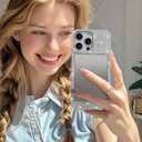 Compatible with iPhone 16 Pro Max Case, Glitter Diamond Crystal Rhinestone Cute Slim Electroplating Shiny Bling Sparkly Cover for Women Girls, Wireless Shockproof TPU Protective Phone Case, Silver