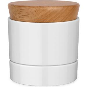 French Butter Dish,Samseel Porcelain Butter Crock with Water Line and Thick Wooden Lid, a Countertop Butter Keeper for Spreadable,Bright White