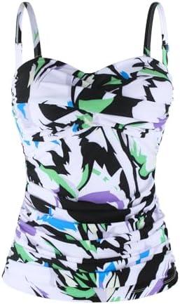 Ocean Blues Women's Strapless Bandeau Swimsuit Top Ruched Tummy Control Tankini Top Only, Size Small