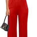 Women's V Neck Sleeveless Jumpsuits Casual Loose Adjustable Spaghetti Strap Split Long Romper with Pockets, size M