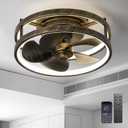 Small Ceiling Fans with Lights with Remote Low Profile Flush Mount Fandalier 13 Inch's Dimmable 36W 3000-6000K LED Fan with Light, Modern Ceiling Fanfor Bedroom Living Room (Golden Black)