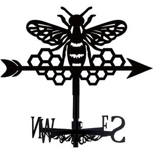 Bee Weathervane Metal Wind Vane Honeycomb Hive Garden Decoration Direction Sign Indicator Stake Mount Ornament for Farmhouse Yard Roof Outdoor