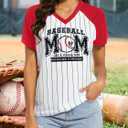3 x Baseball Mom Shirts for Women V Neck Baseball Stripe Outfits | Womens Baseball Mom Shirts Oversized V Neck Mom Baseball Shirt Letter Print Casual Tops Tees